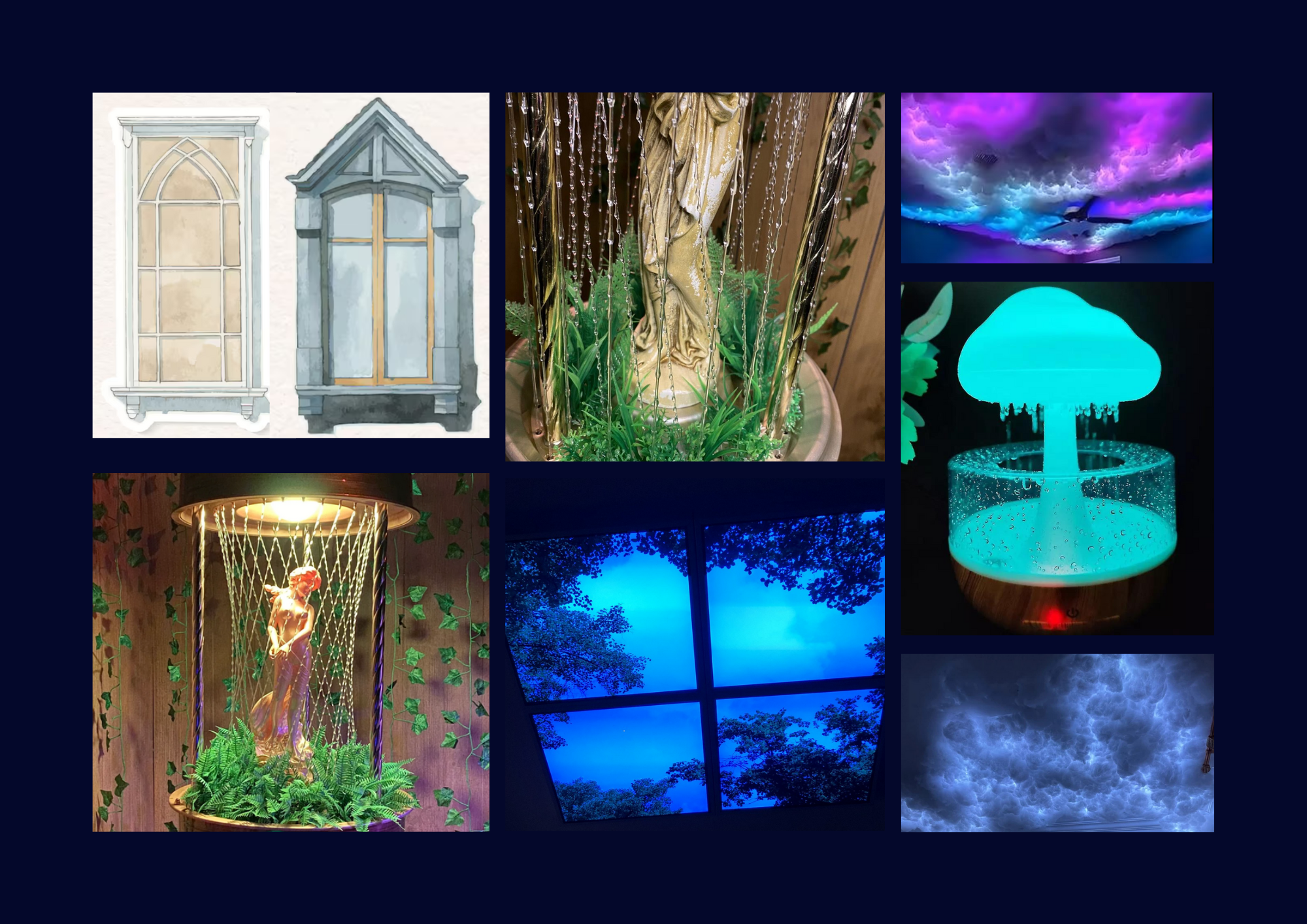 Mood board exploring rain, light, and atmosphere